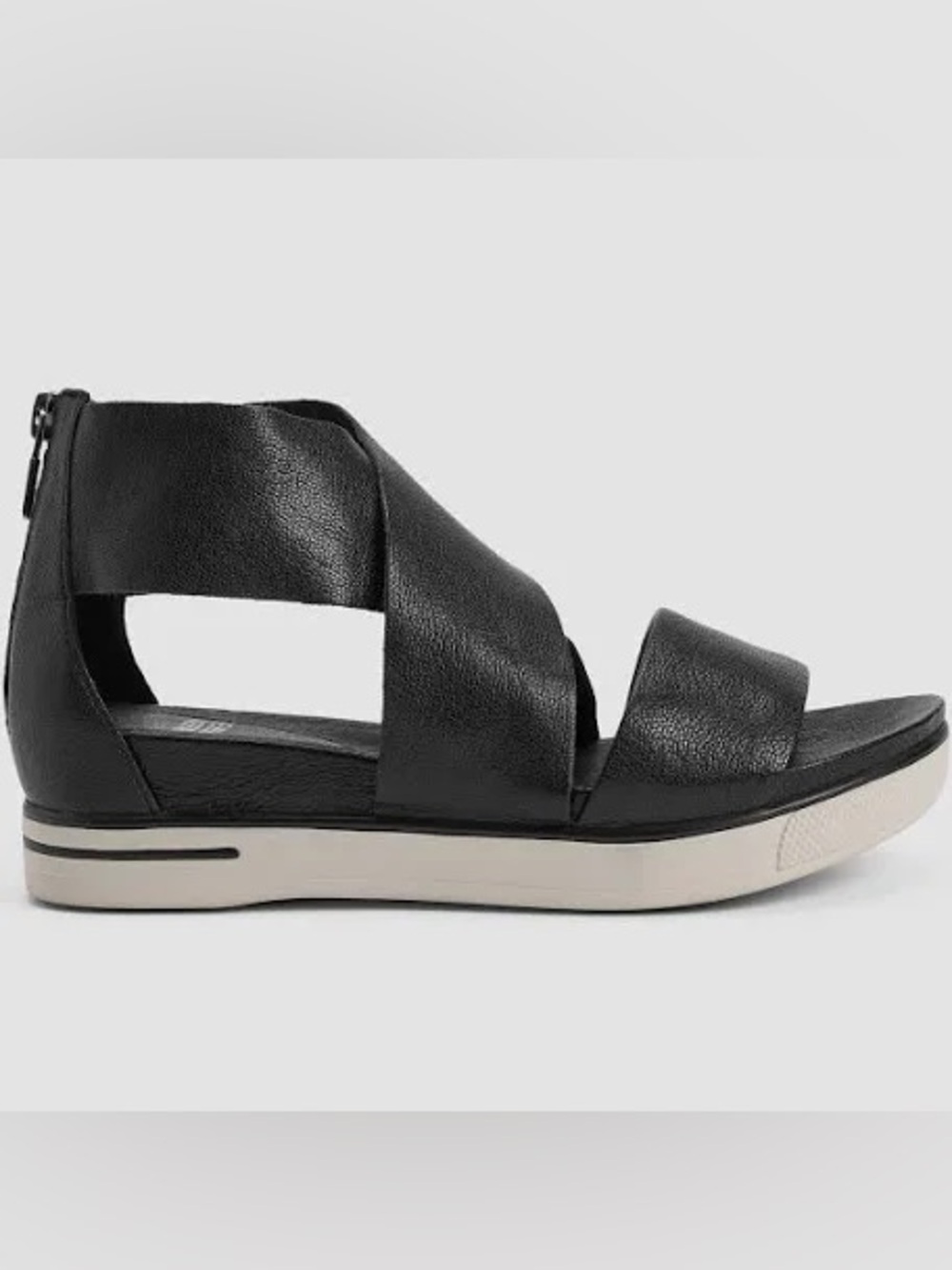 Eileen Fisher // Black Leather Crisscross Strap Sandal